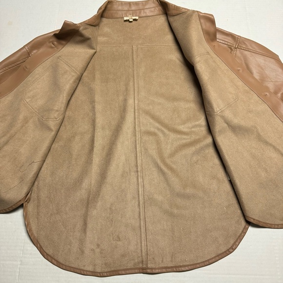 Aaron & Amber Faux Leather Shacket (Shirt Jacket) In Camel Brown Size: Large - Picture 3 of 13